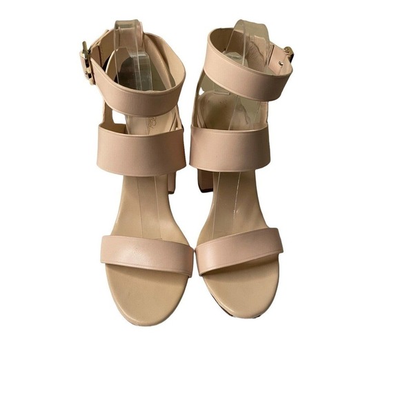 Brooks Brothers Cream Strappy Chunky Leather High Heel Sandals Size 9.5 - Picture 2 of 11